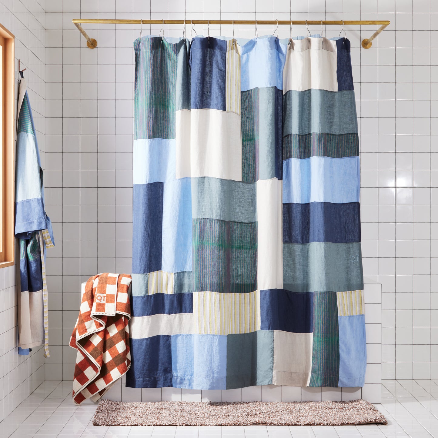 End Bits Linen Shower Curtain in Atlantic