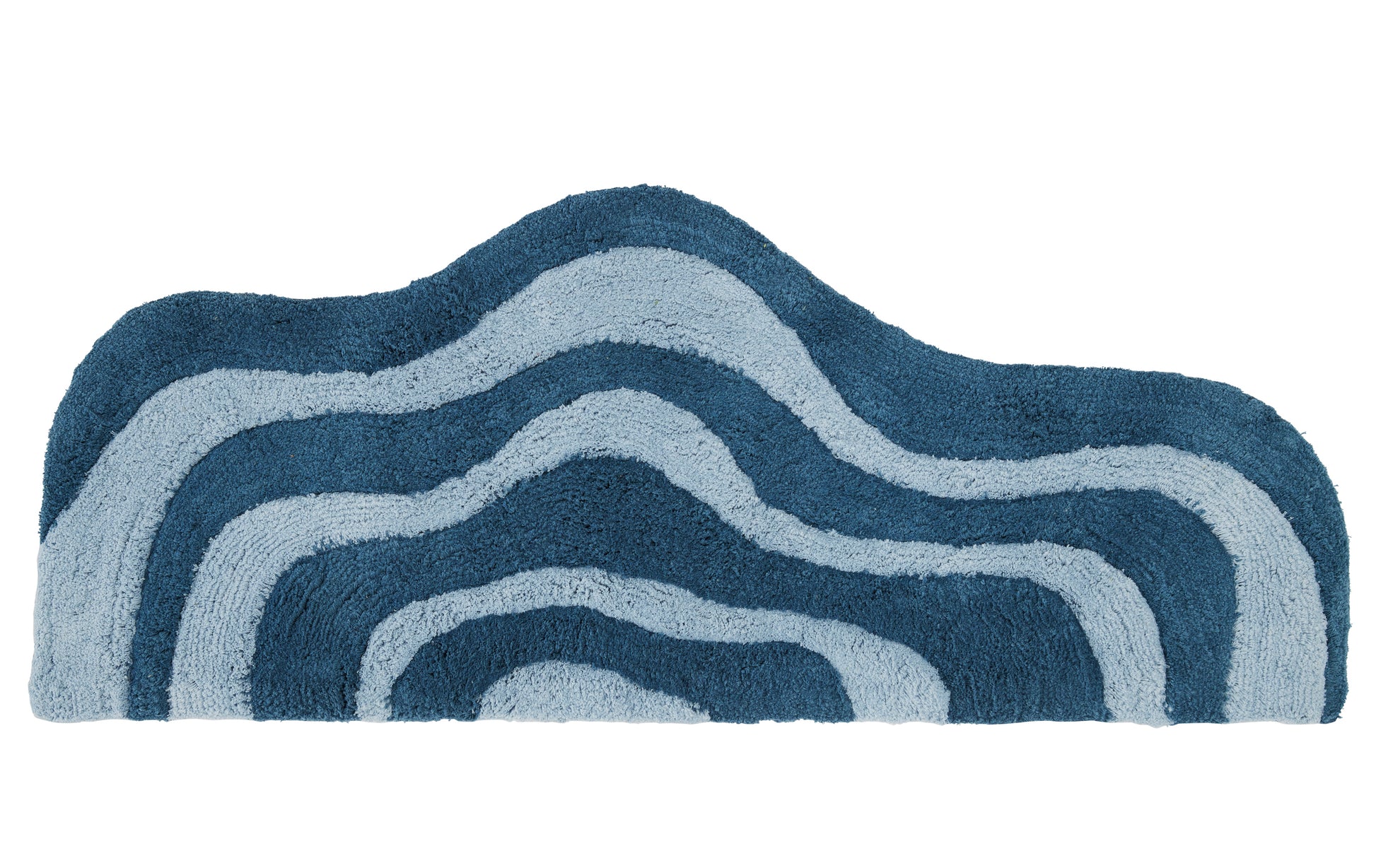 runner length blue wavy rug on white background