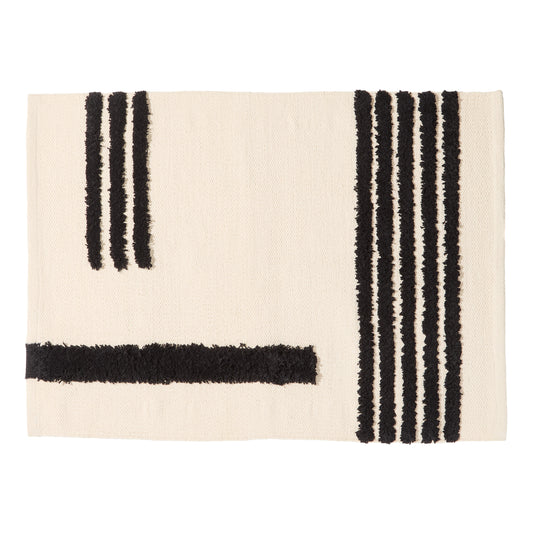 Reyes night ride striped rug shot flat with white backdrop.