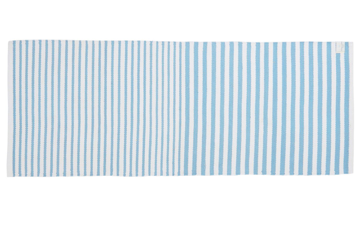 blue and cream striped runner on white background.