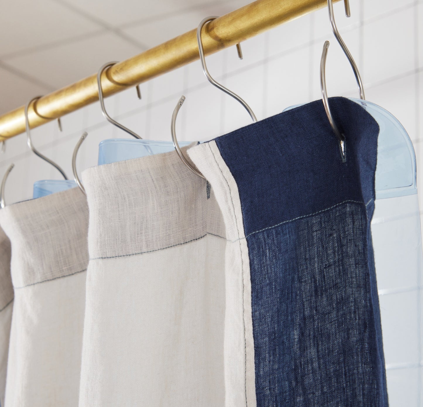 End Bits Linen Shower Curtain in Atlantic