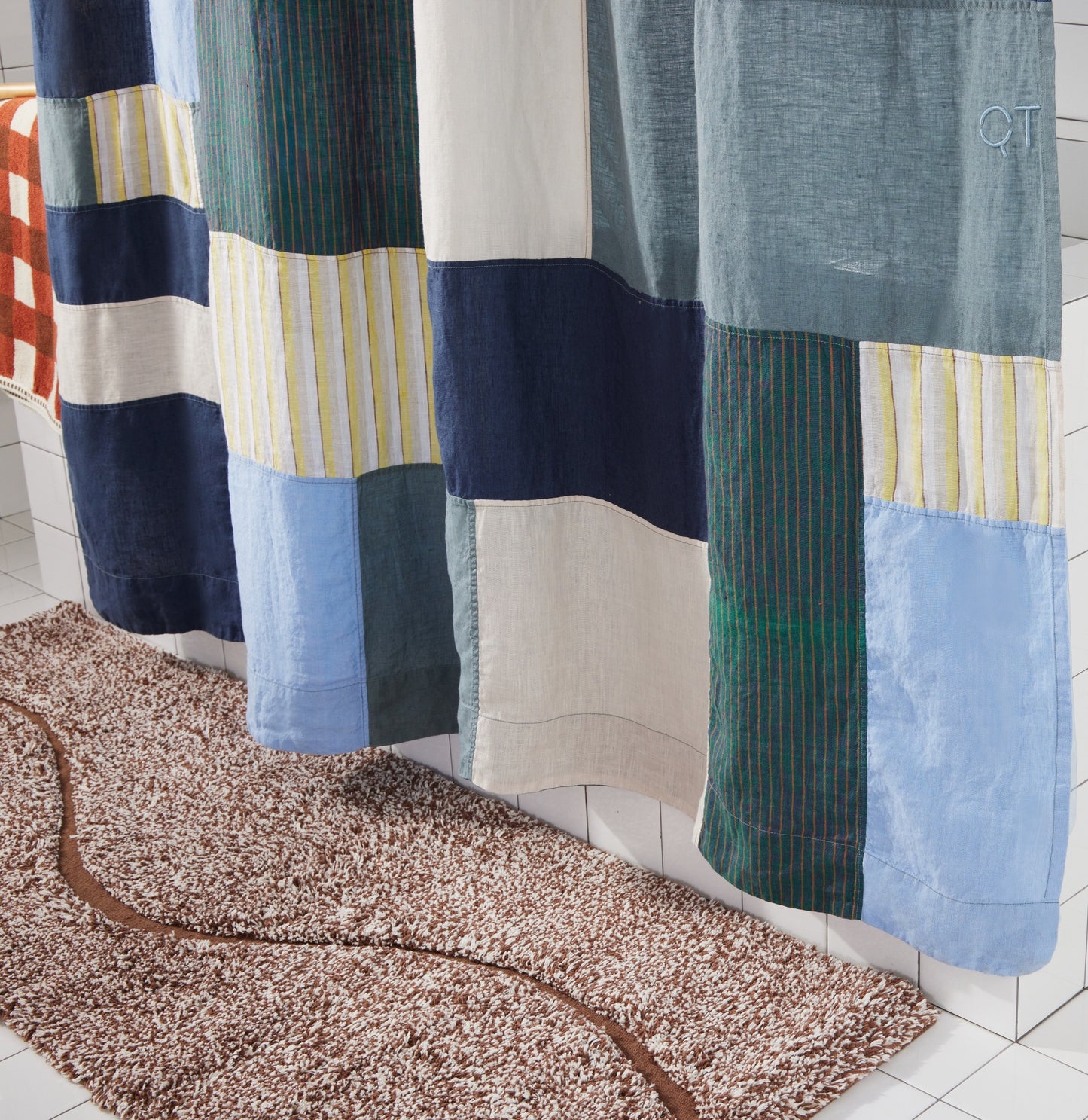 End Bits Linen Shower Curtain in Atlantic