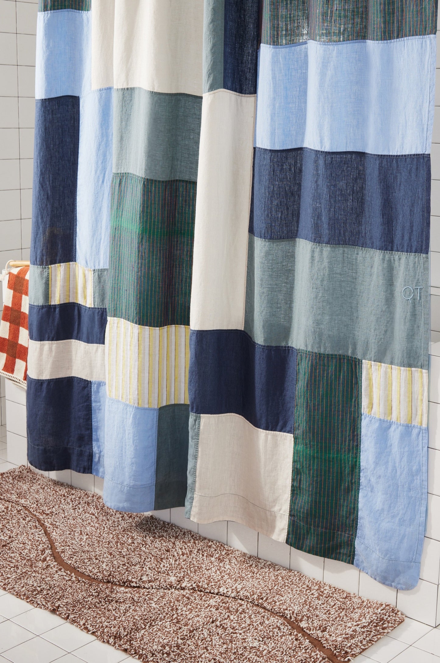 End Bits Linen Shower Curtain in Atlantic