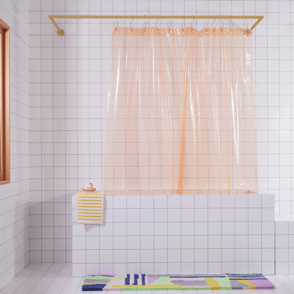Orient Cucumber GIF being hung curtain rod