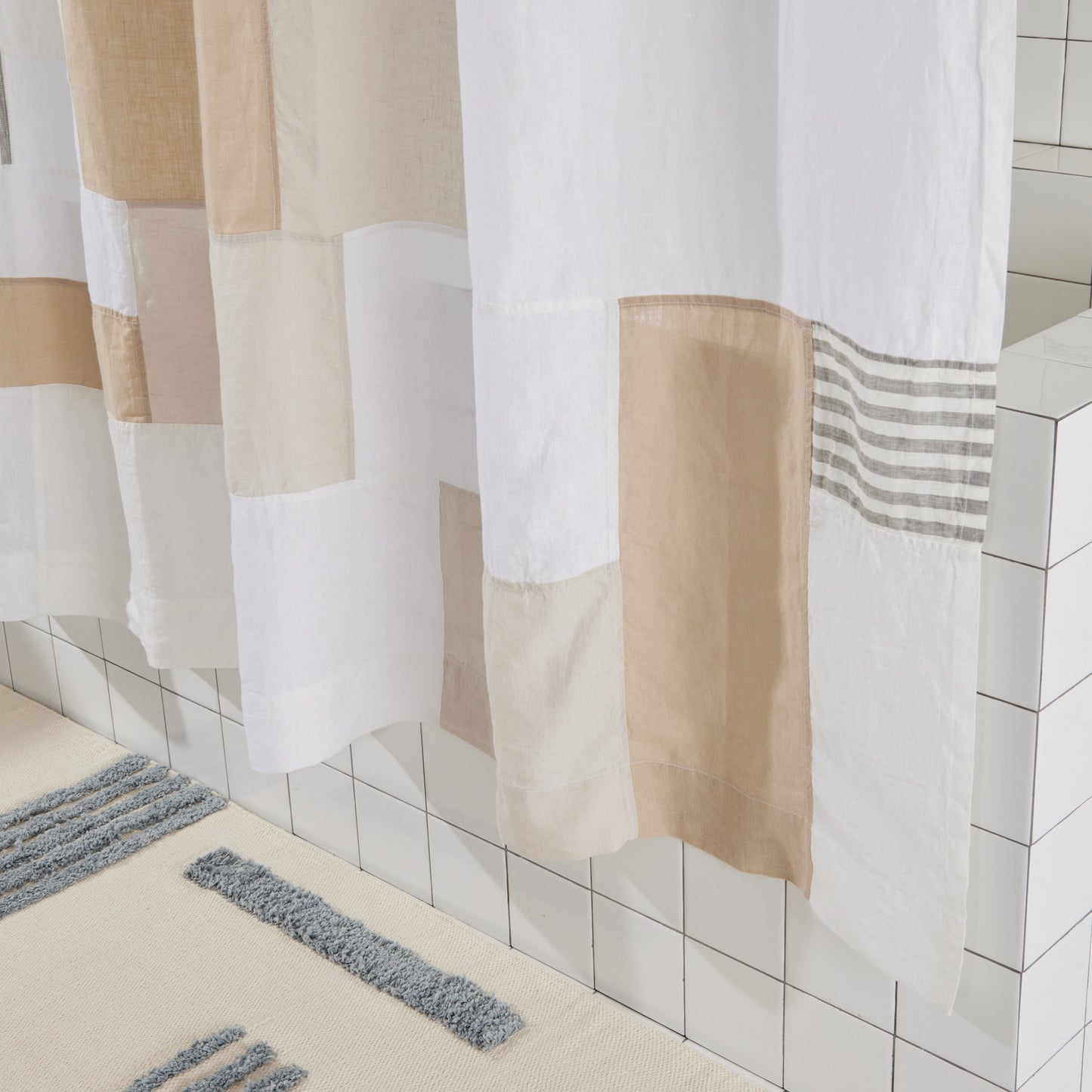 End Bits Linen Shower Curtain in Sand