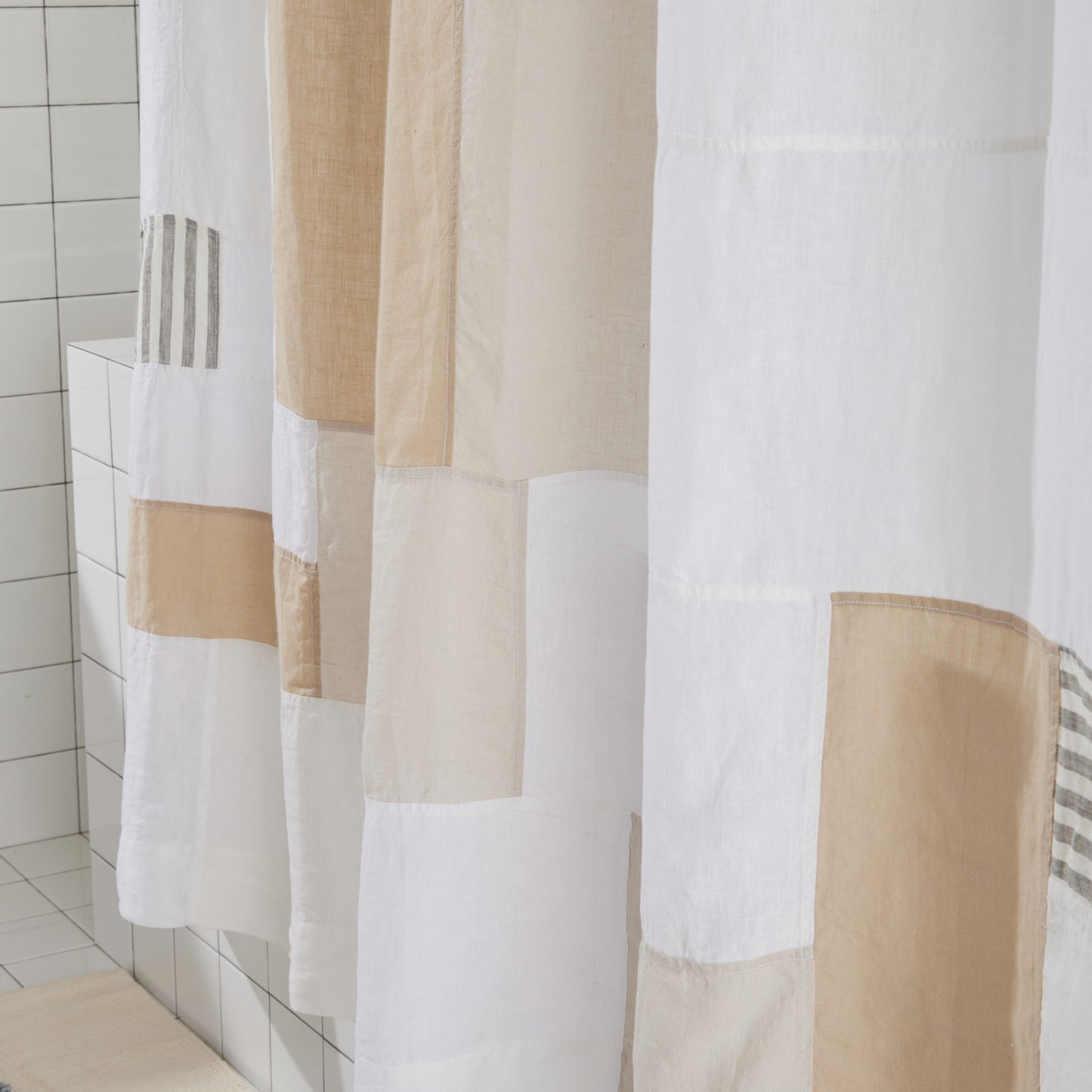 End Bits Linen Shower Curtain in Sand