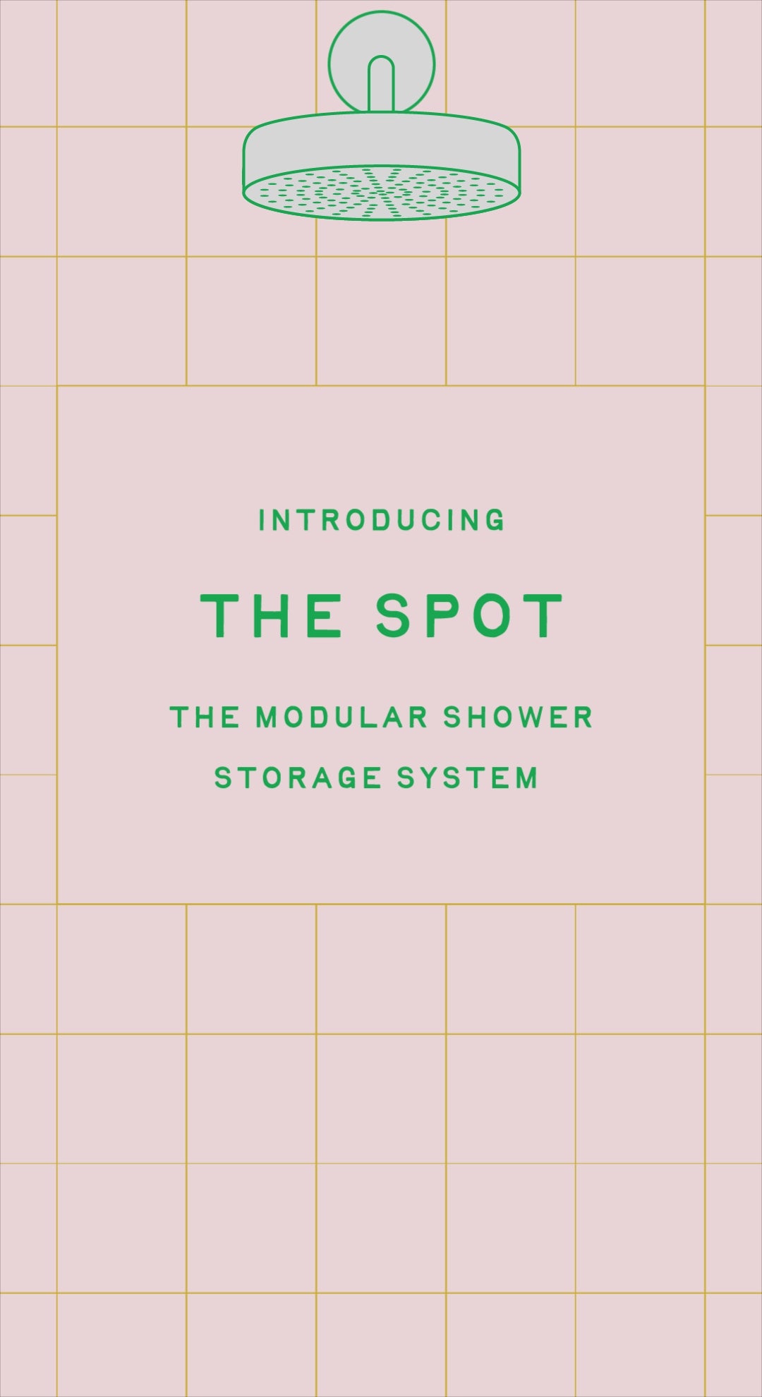 Video illustration of The Spot in "pine" hanging from a shower head on a tiled wall with the baskets and components showing modularity.