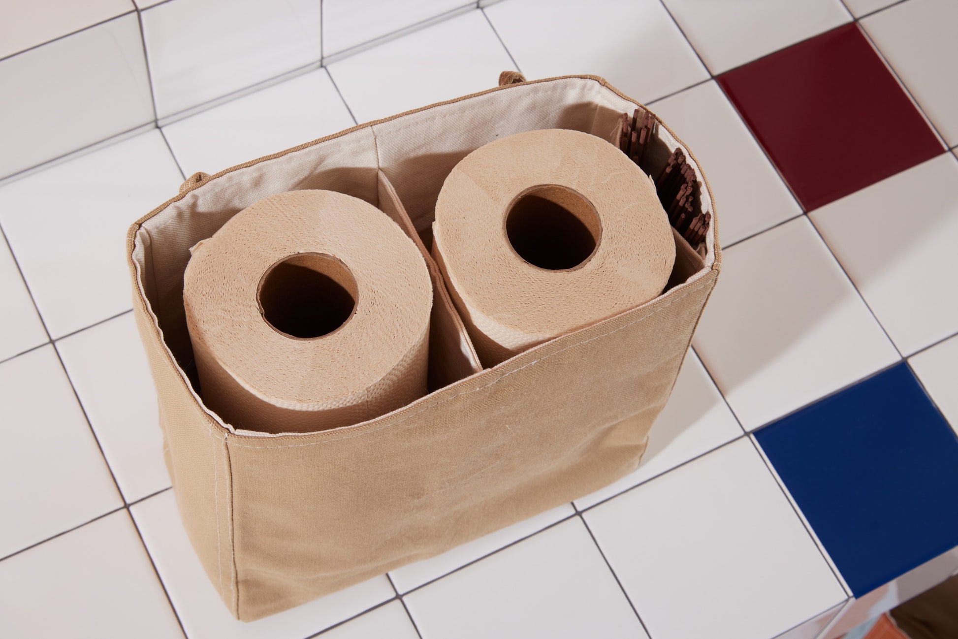 TP Tote in Desert top view filled with toilet paper