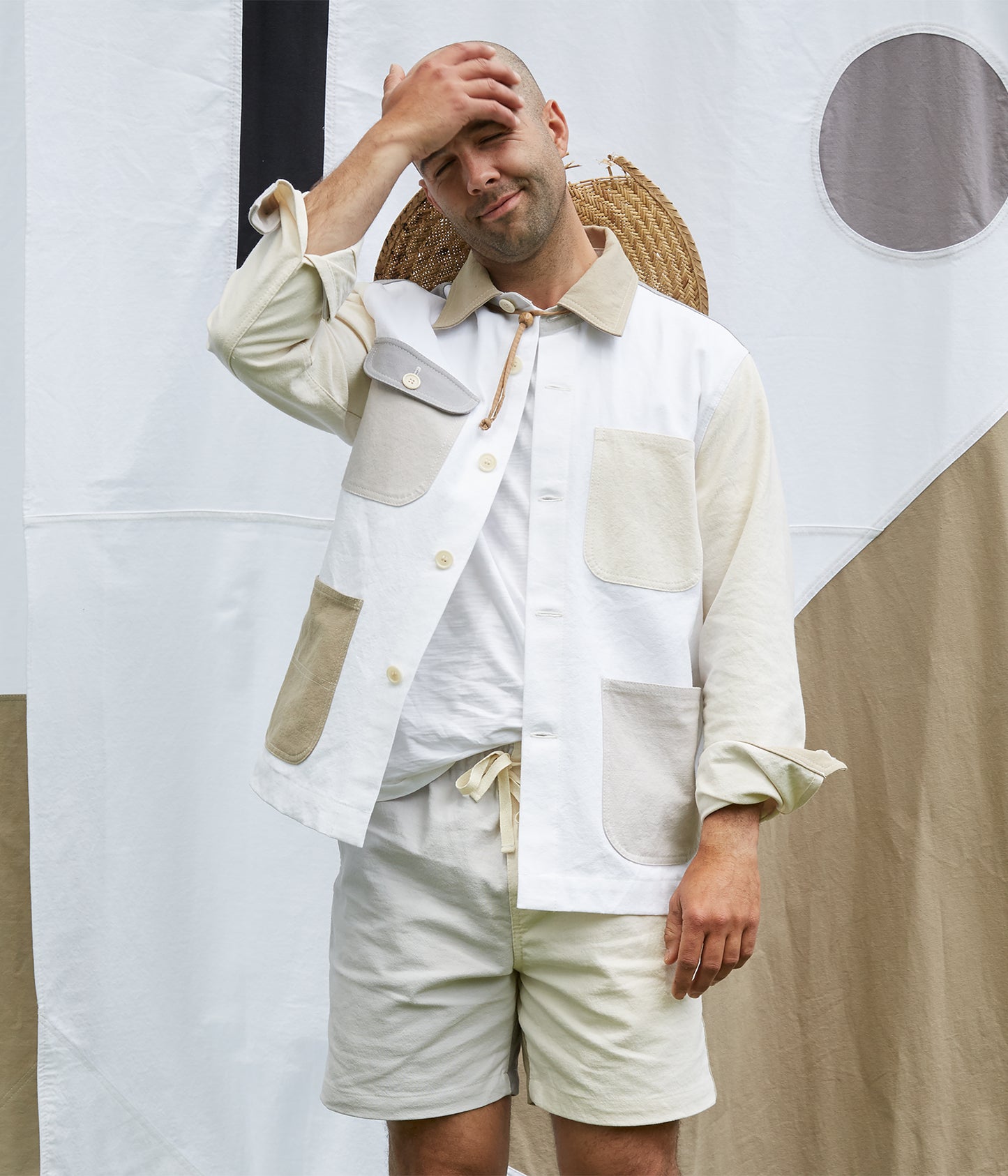 Alex Mill x Quiet Town Work Jacket Sand front view on model