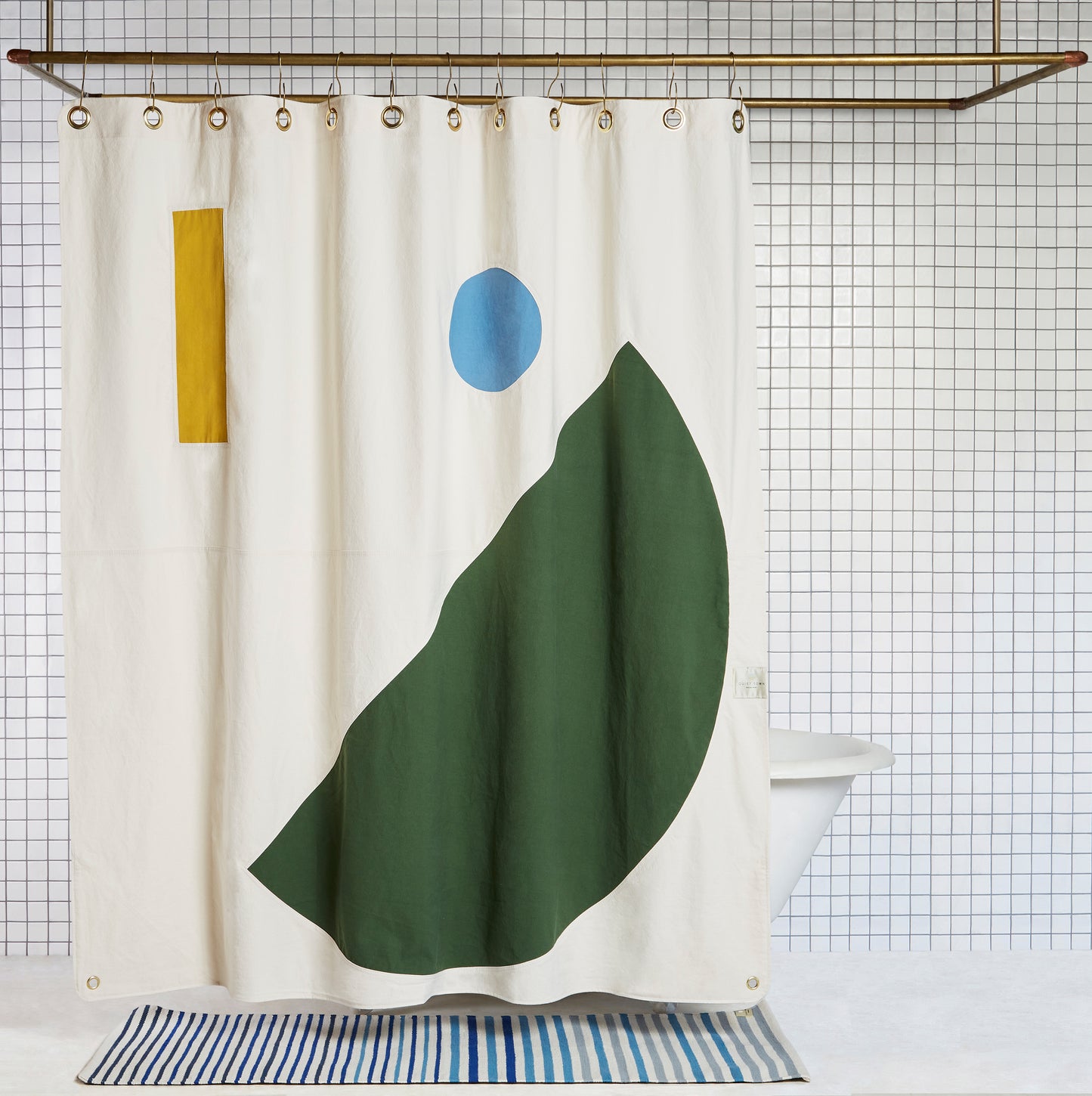 Beacon Pine front view of curtain hanging in a bathroom.