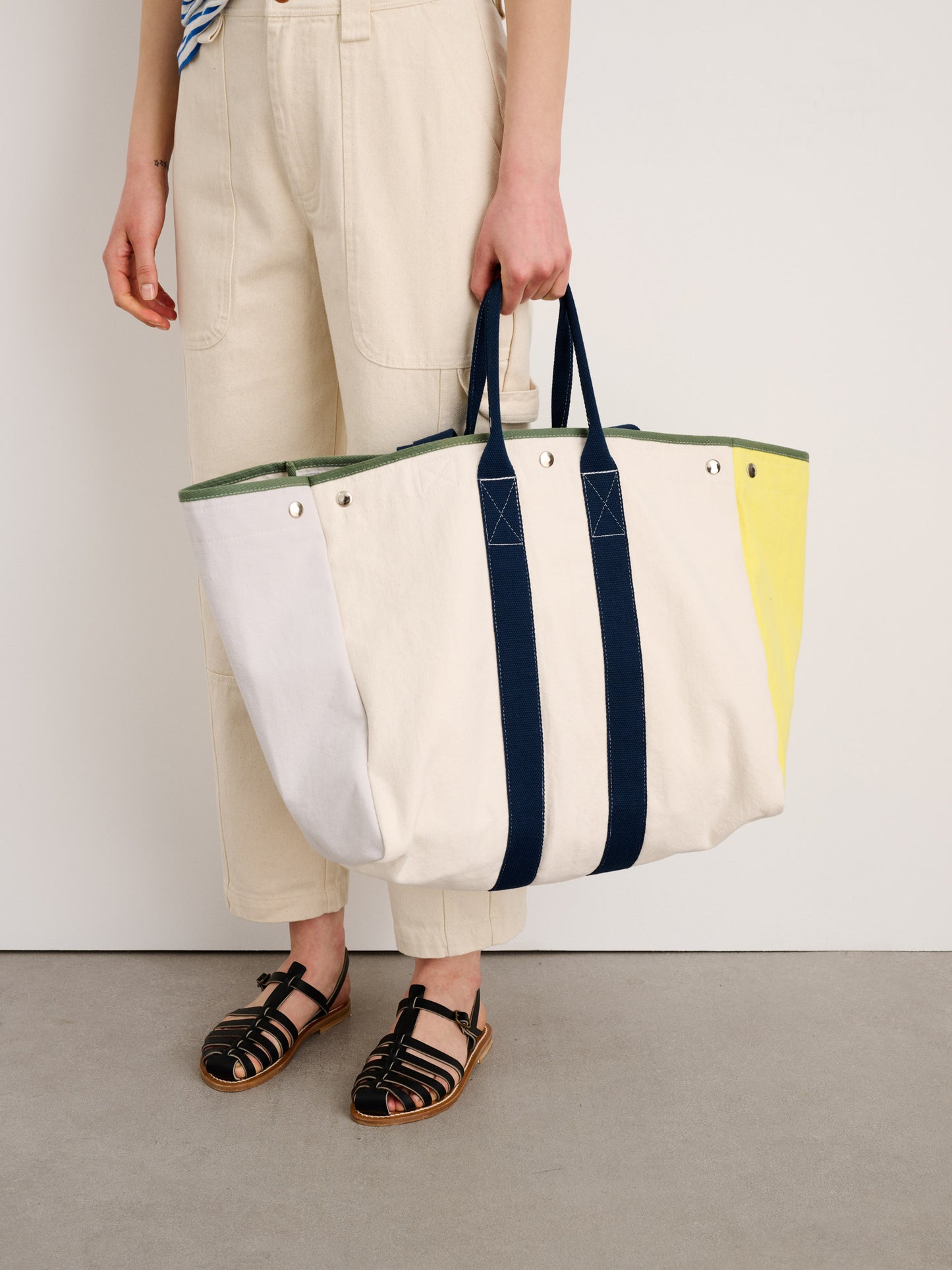Alex Mill x Quiet Town Perfect Weekender Tote Pine back view hand carried