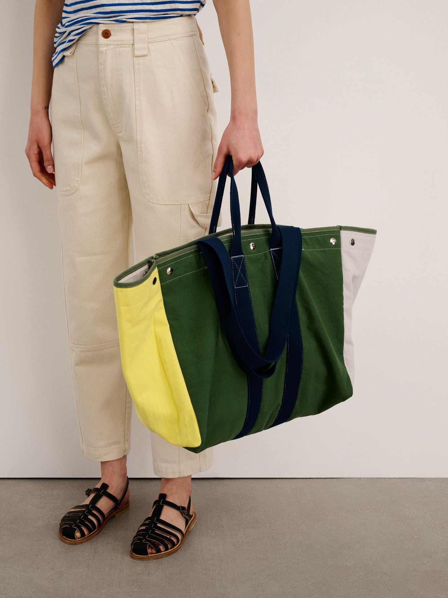 Alex Mill x Quiet Town Perfect Weekender Tote Pine front view hand carried