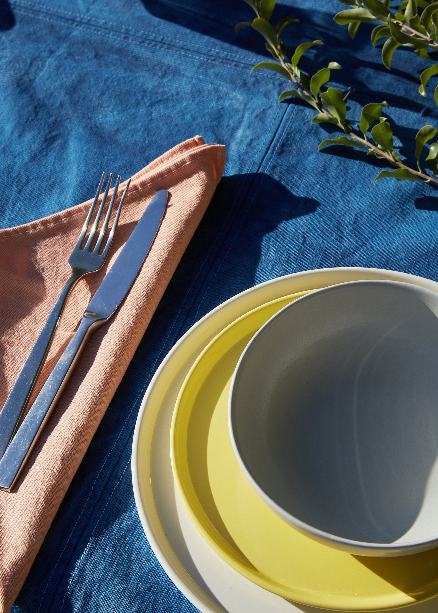 Naturally Dyed Napkins in Madder Root detail view in table setting