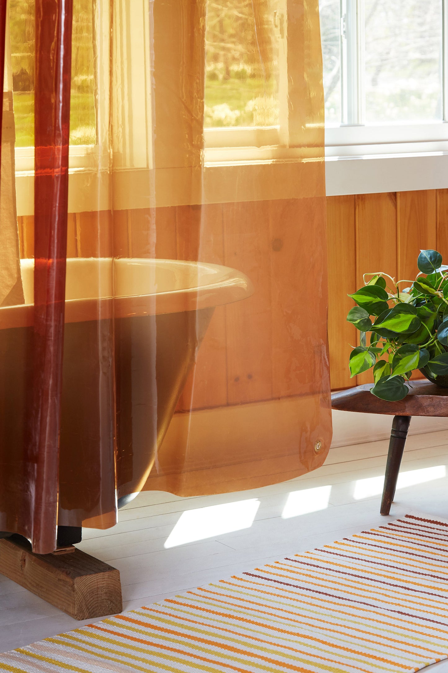 Sun Shower Honey hanging in the bathroom in natural light