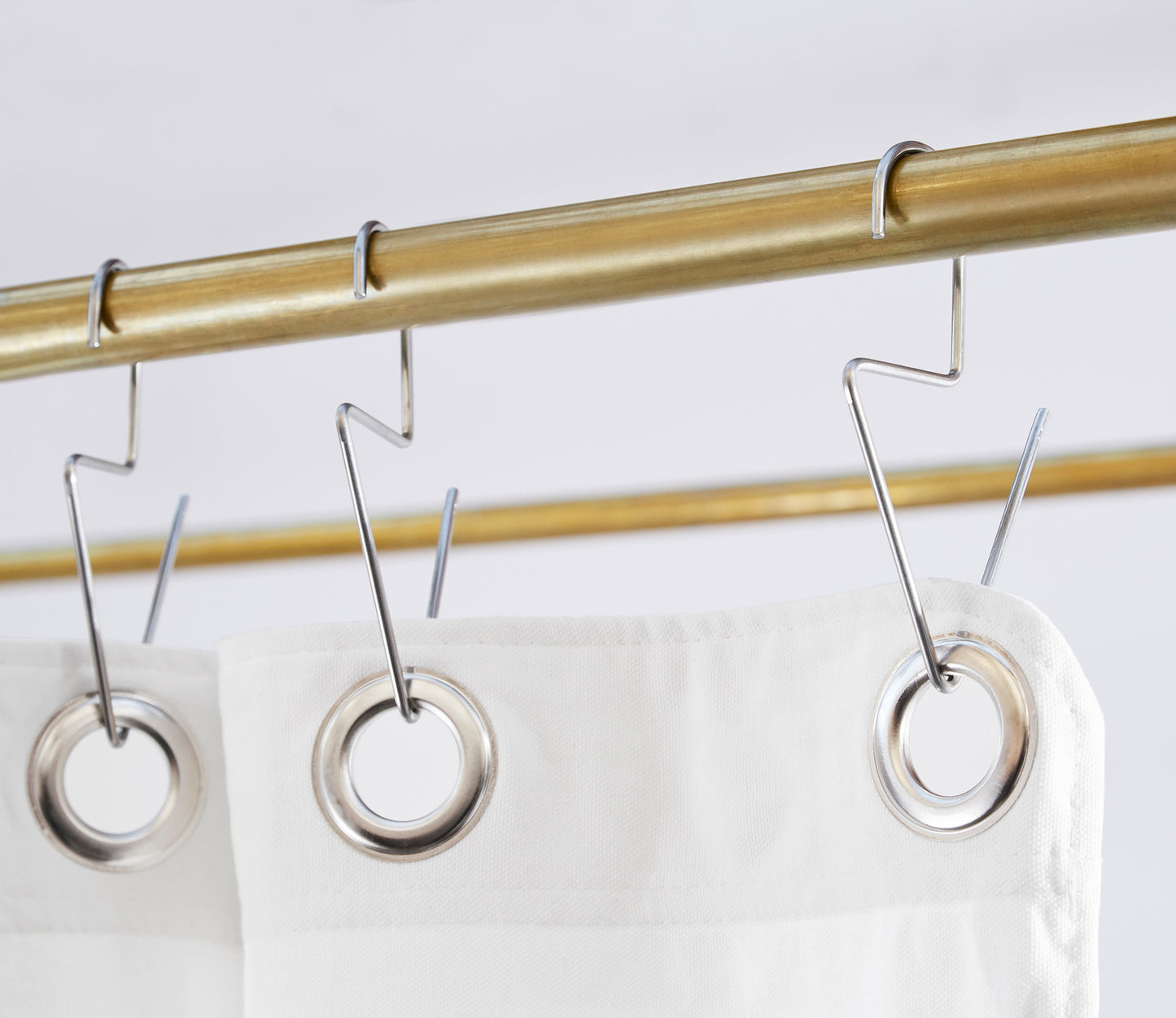 Venice Hook Brass on curtain rod with shower curtain