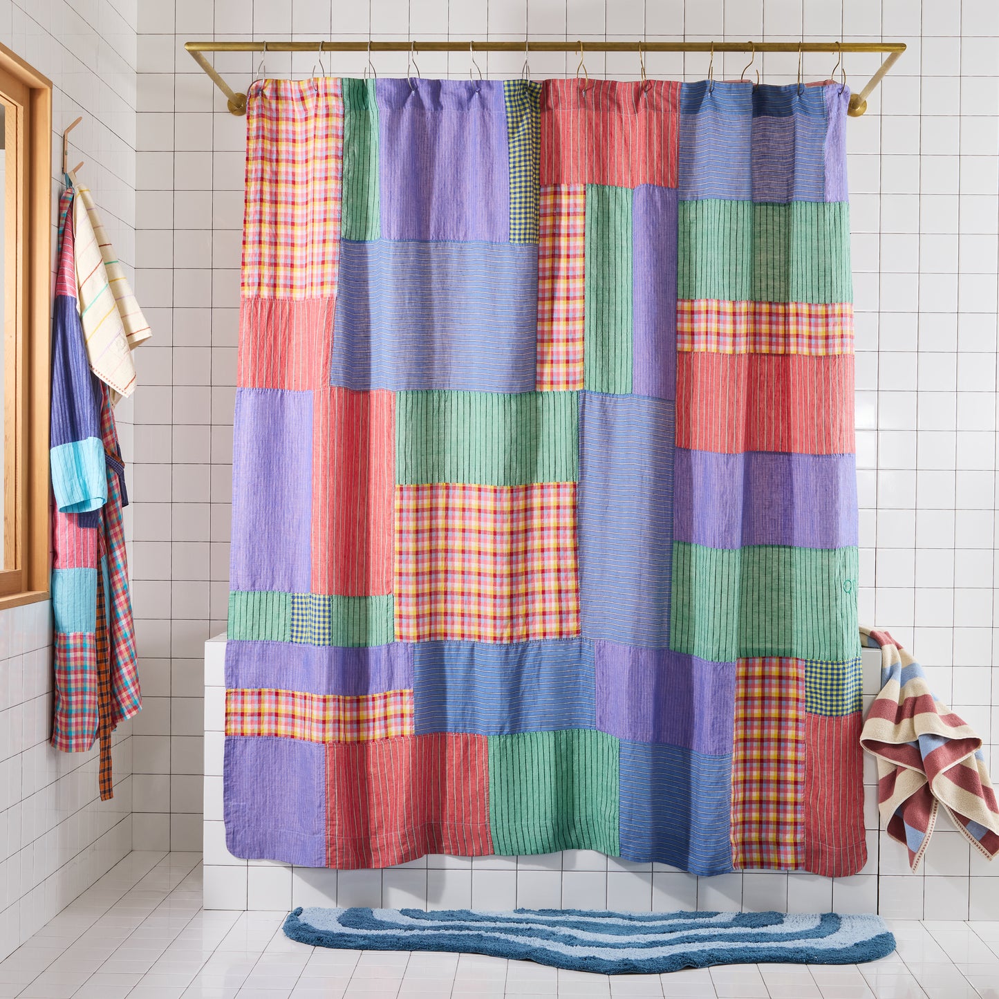 End Bits Linen Shower Curtain in Candy