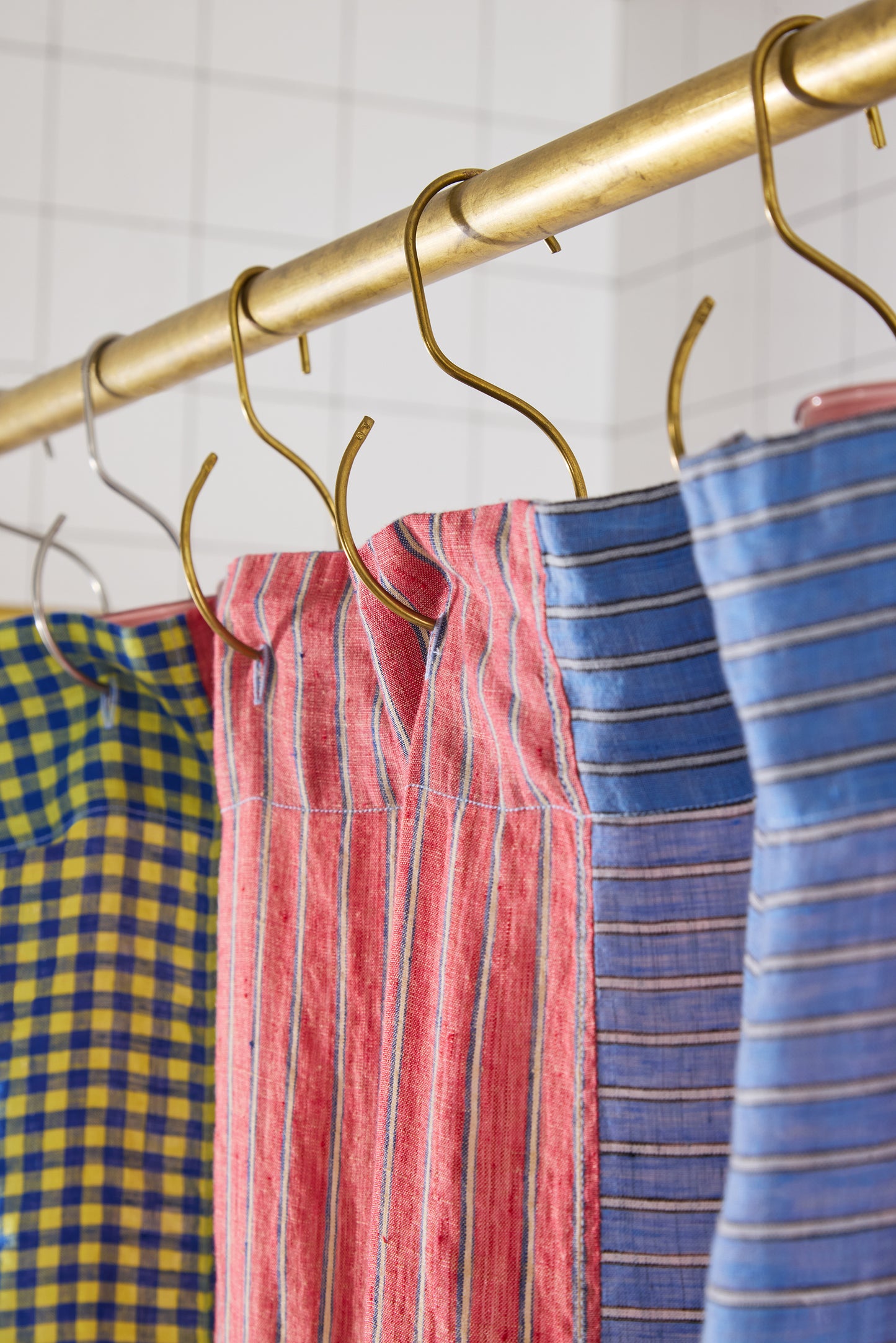 End Bits Linen Shower Curtain in Candy