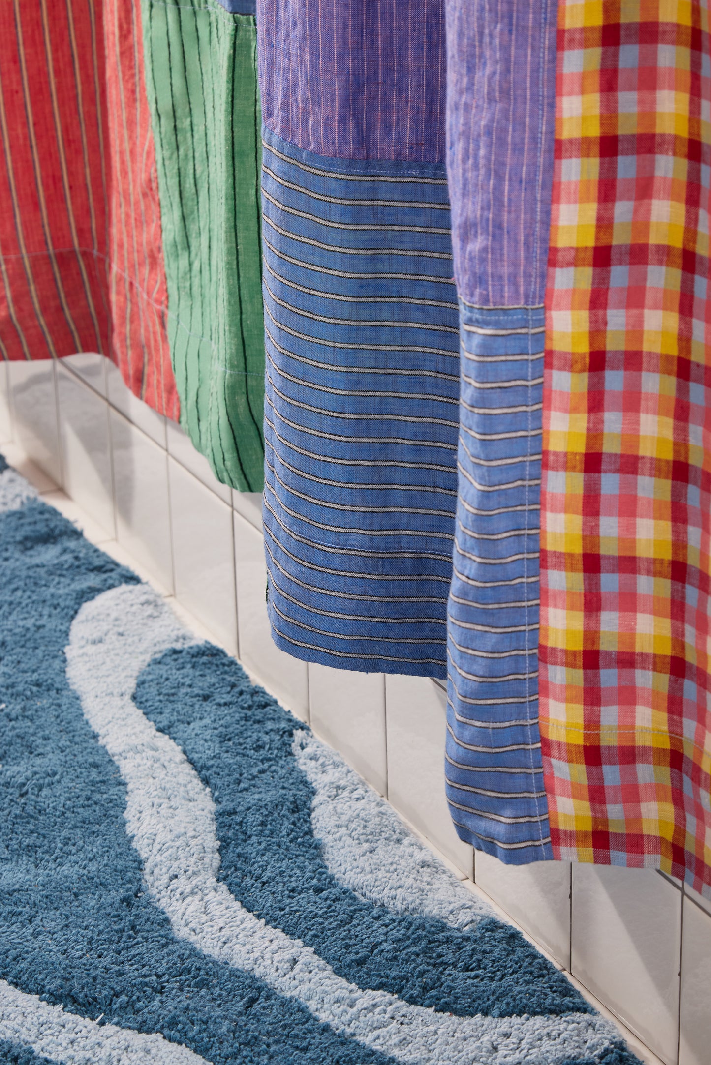 End Bits Linen Shower Curtain in Candy