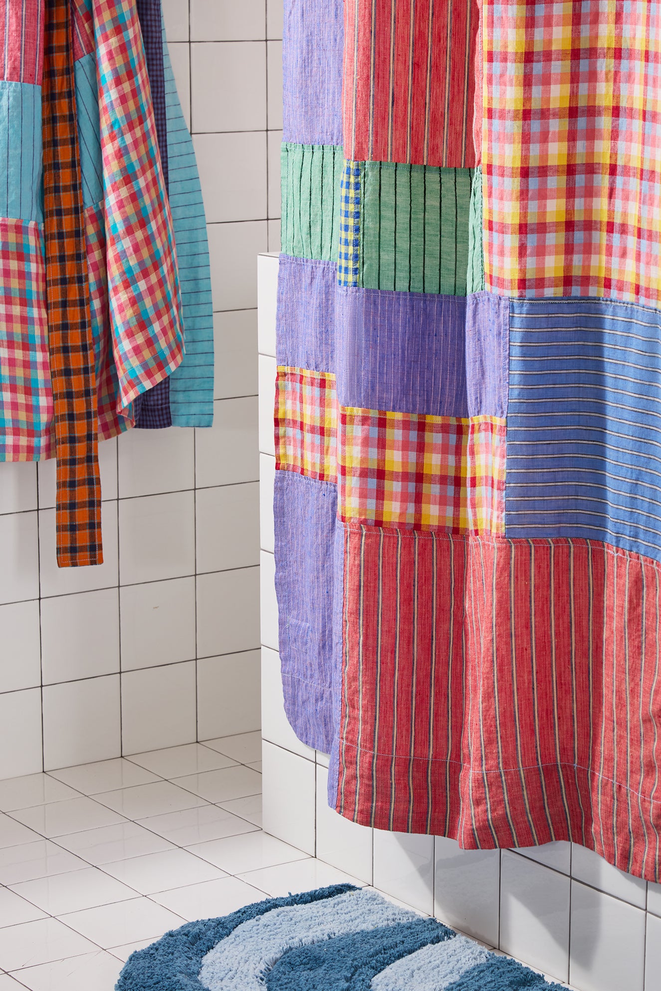 End Bits Linen Shower Curtain in Candy