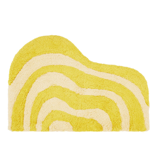 yellow wavy bath rug on white background