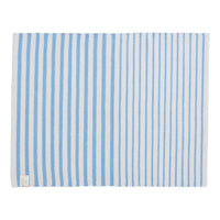 blue and cream striped mat on white background. 