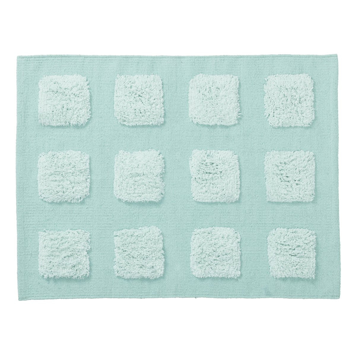 mint green textured bath rug on a white background. 