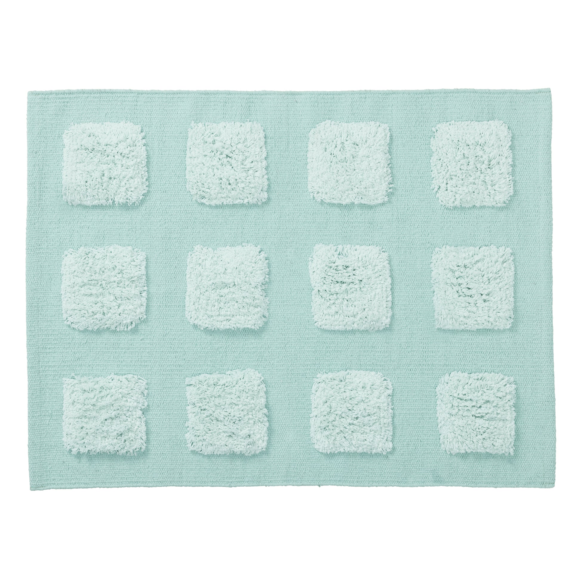 mint green textured bath rug on a white background. 