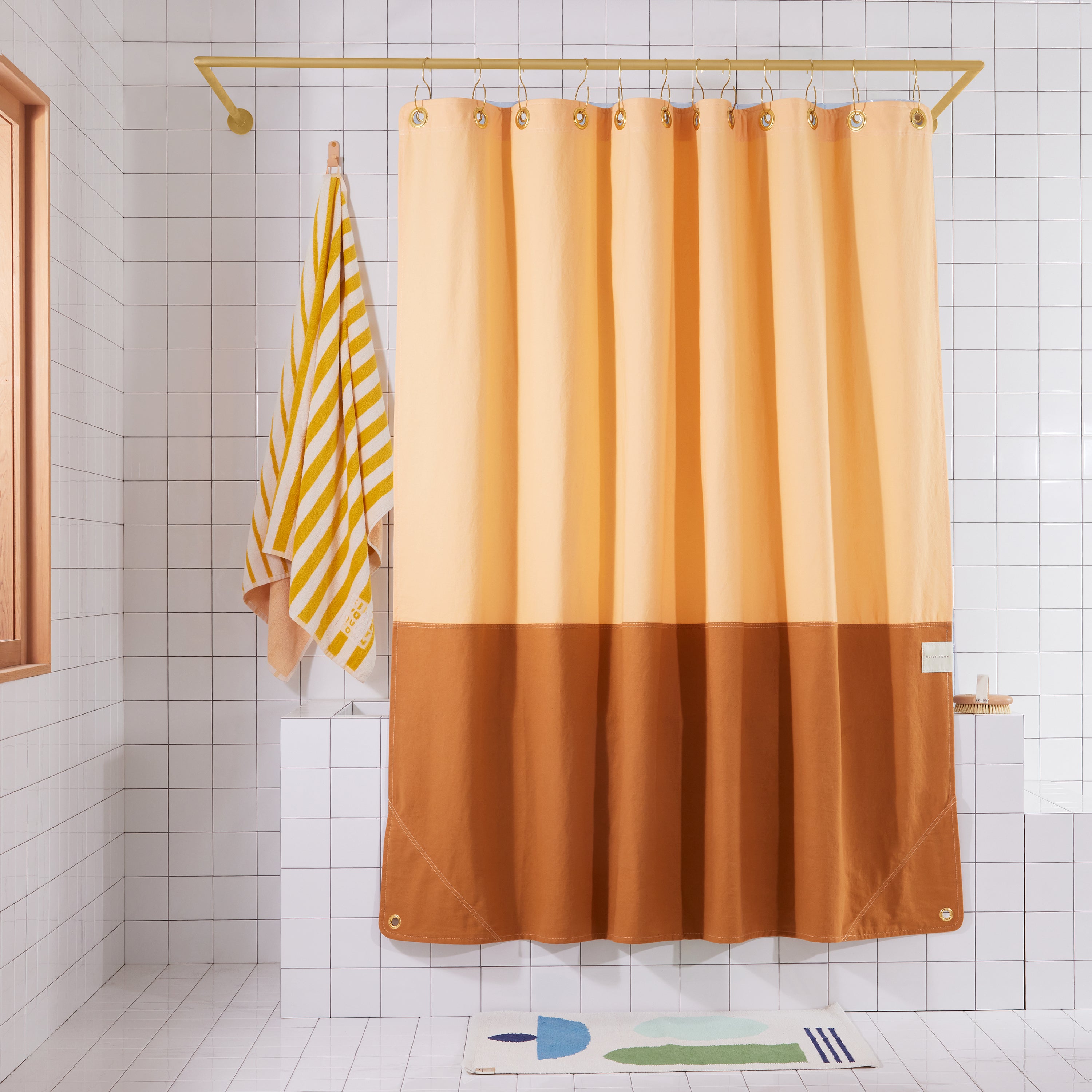 Orient Honey Orange Canvas Shower Curtain Quiet Town