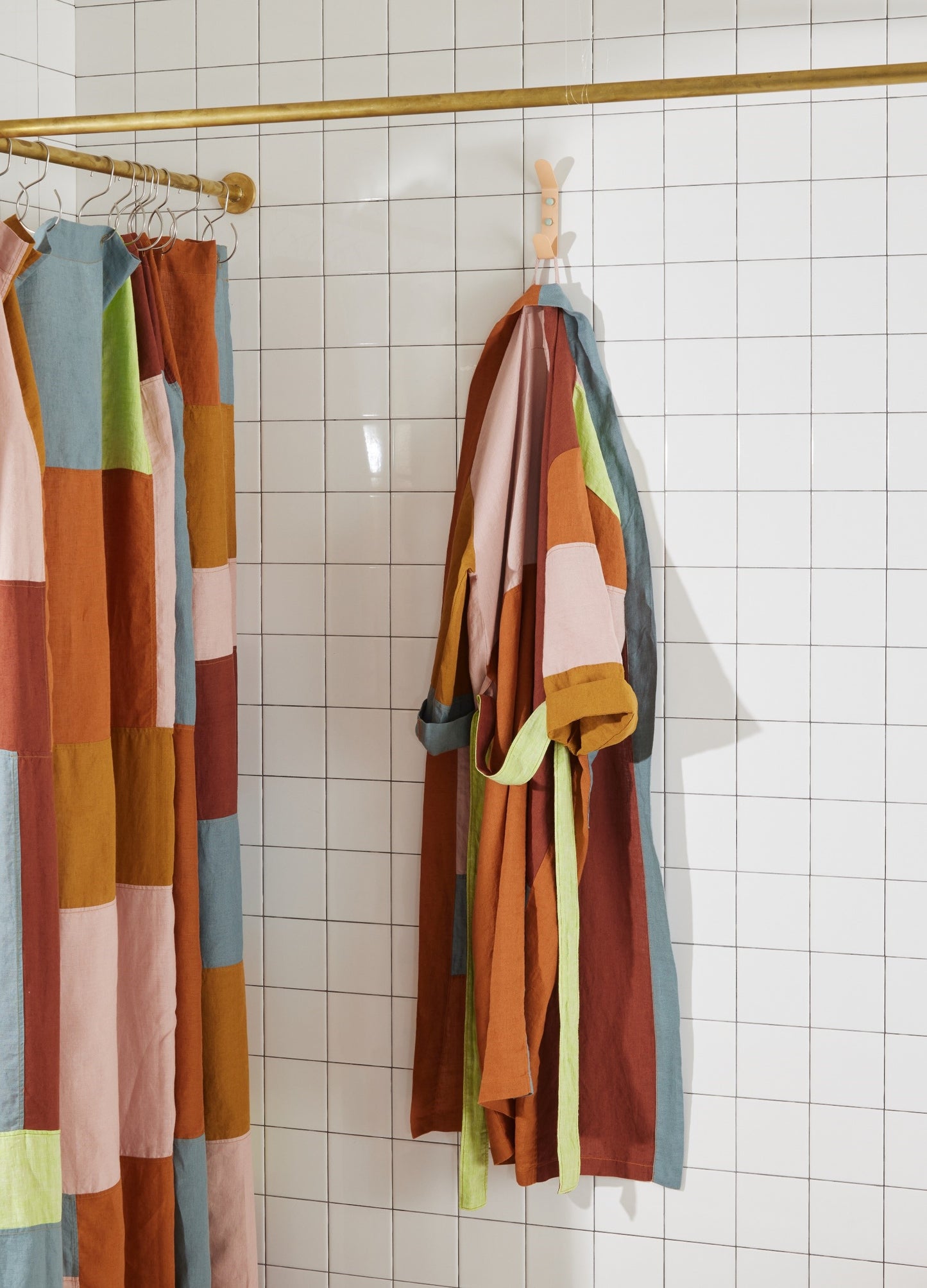 End Bits Linen Shower Curtain in Rose