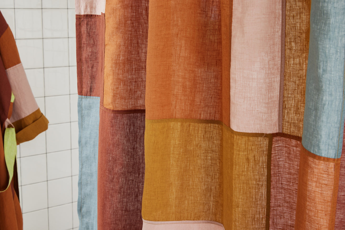 End Bits Linen Shower Curtain in Rose