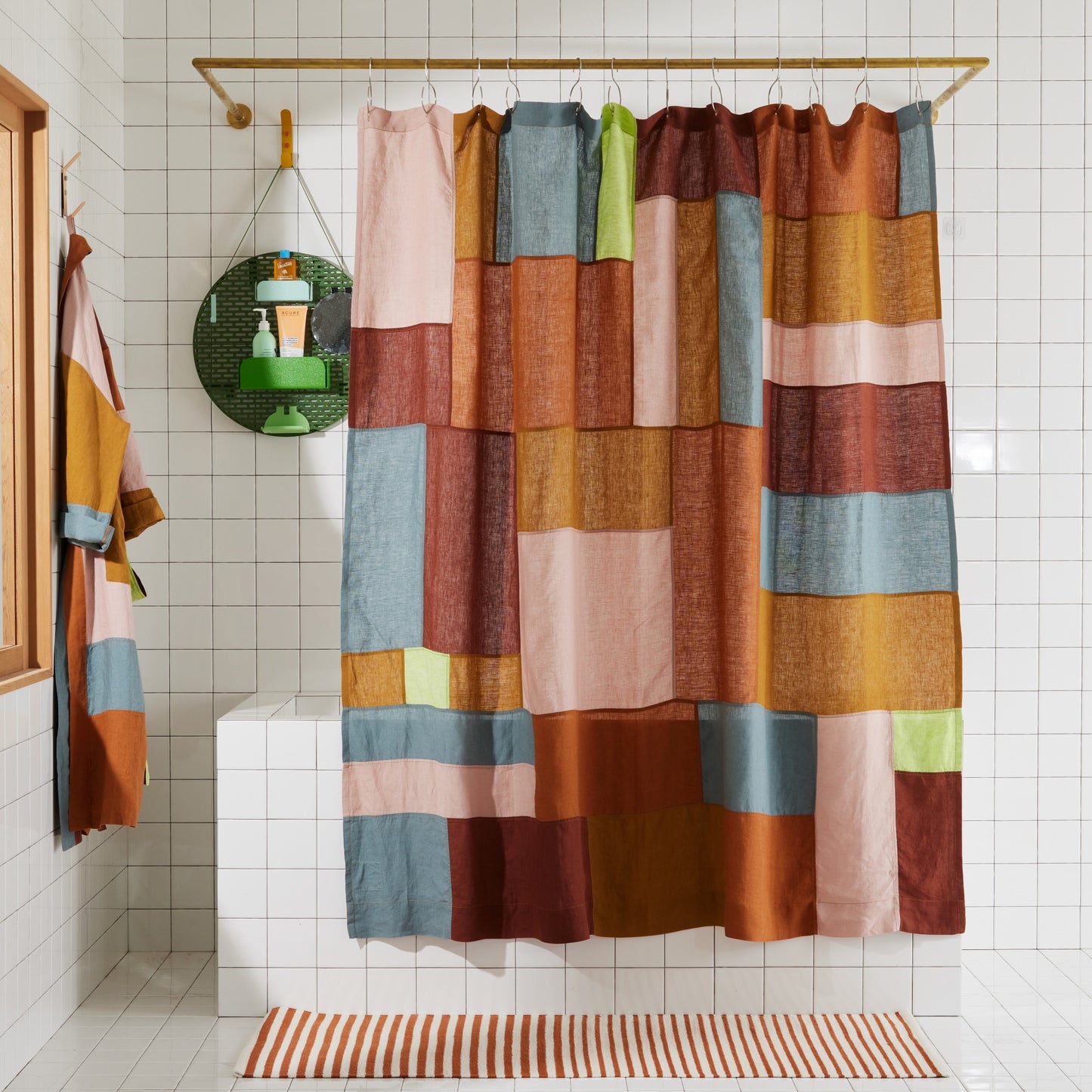 End Bits Linen Shower Curtain in Rose