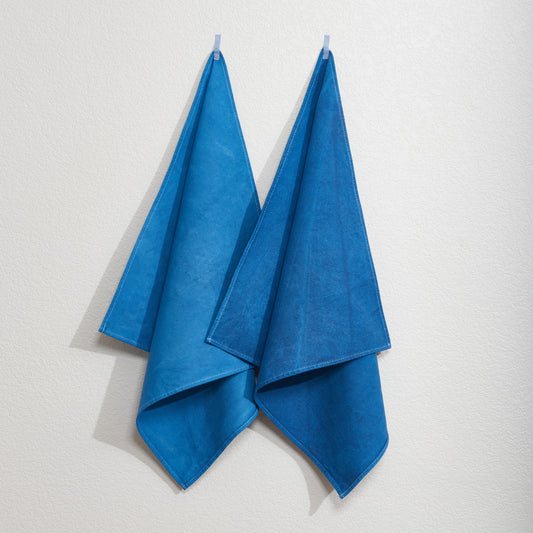 Naturally Dyed Napkins in Indigo hanging on wall