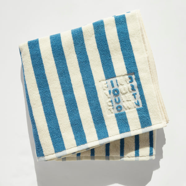 Blue and White Striped Linen Dish Towel - Larger Cross