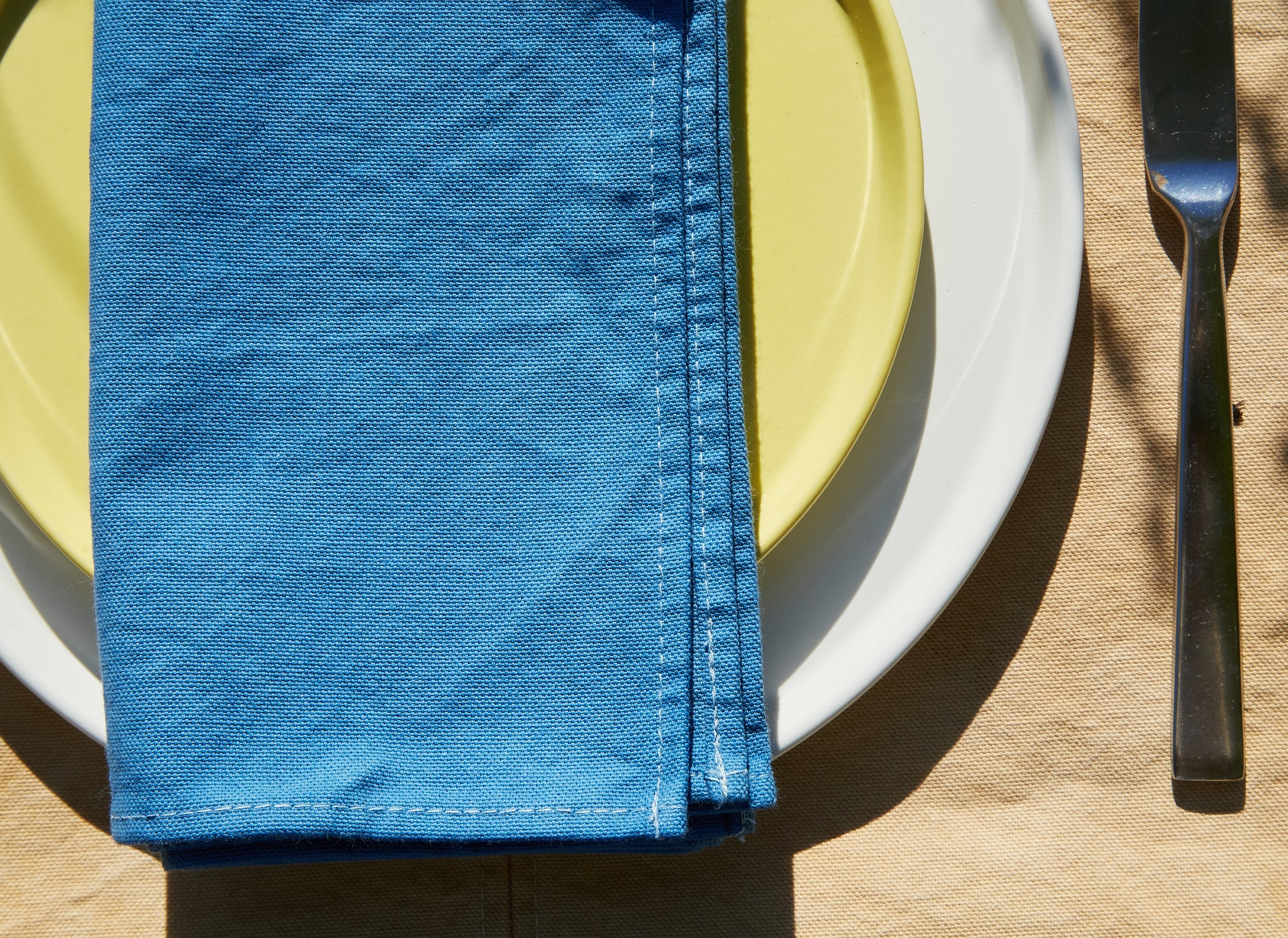 Naturally Dyed Napkins in Indigo detail view in table setting